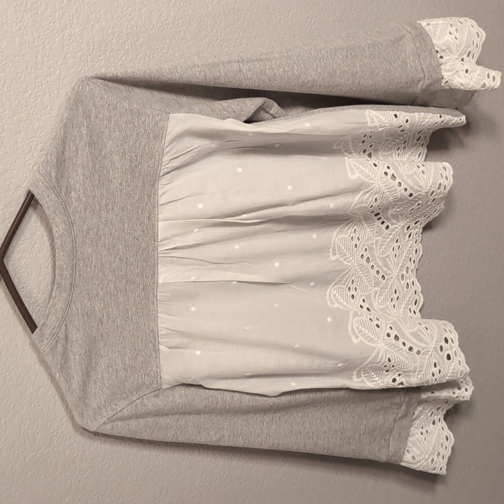 Allison Joy Boho Gray & White Eyelet Sweatshirt